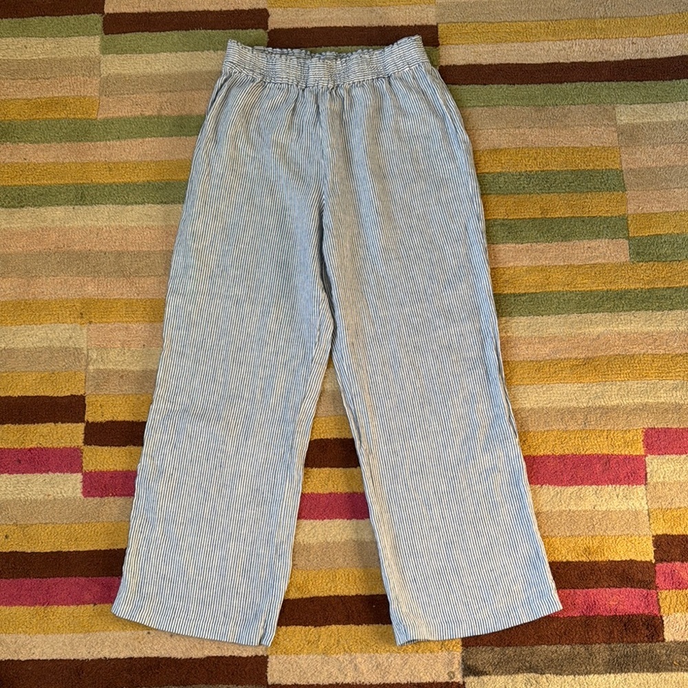 Chelsea Theodore 100% Linen Striped  Elastic Waist pants
